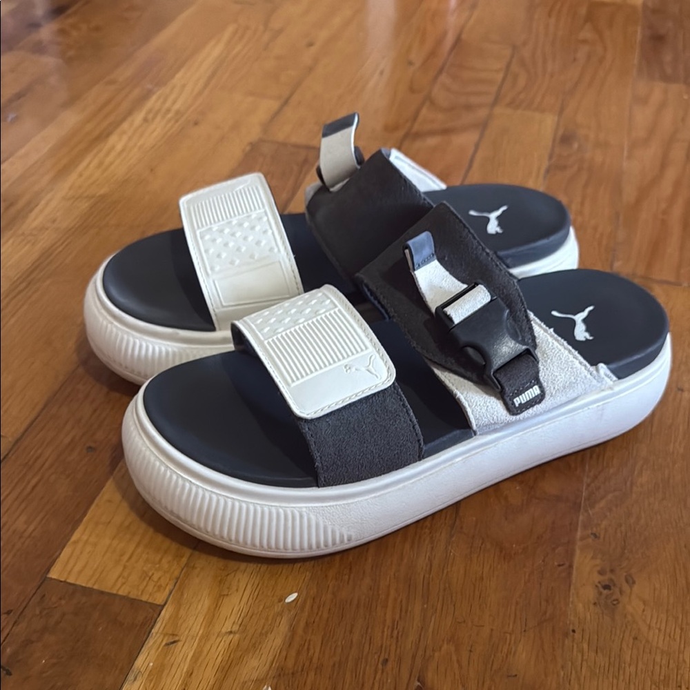 Puma Black and White Platform Slide Sandals